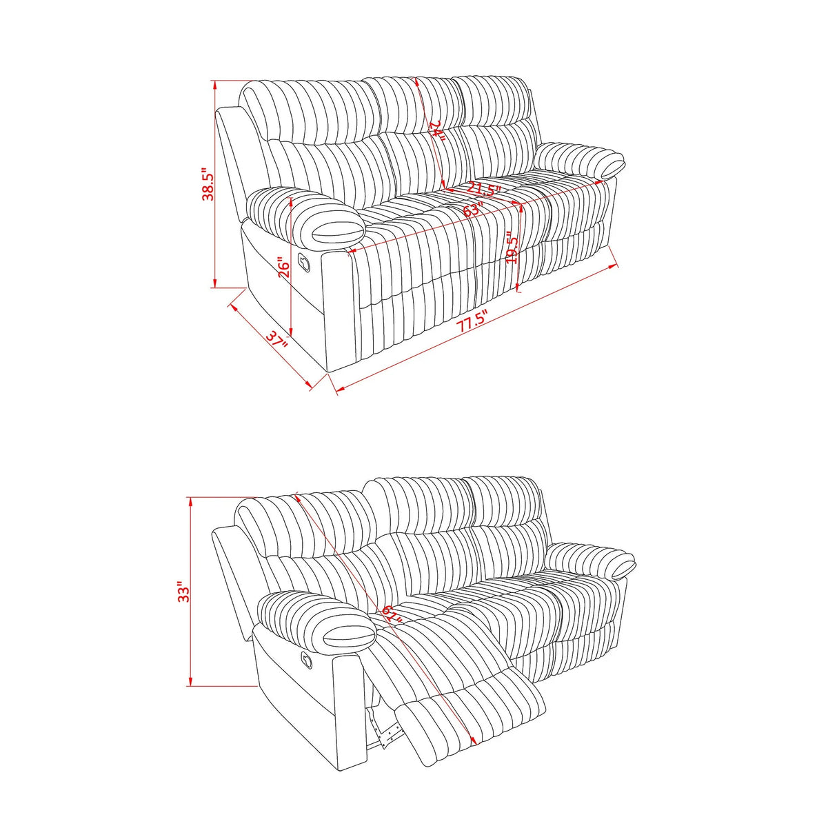 Brenda - Sofa With Manual Recline Function - Furniture Home Direct