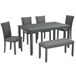 Modern 6 Piece Dining Table Set With Bench And Chairs For Dining Room Or Kitchen - Gray - Furniture Home Direct