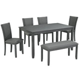 Modern 6 Piece Dining Table Set With Bench And Chairs For Dining Room Or Kitchen - Gray - Furniture Home Direct
