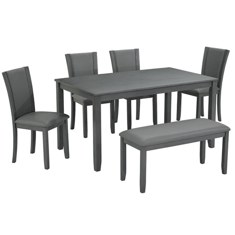Modern 6 Piece Dining Table Set With Bench And Chairs For Dining Room Or Kitchen - Gray - Furniture Home Direct