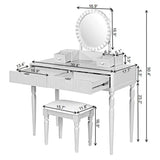 Luxury Vanity Desk With Round Mirror Height Adjustable Dressing Table Set Engineered Wood - Silver - Furniture Home Direct