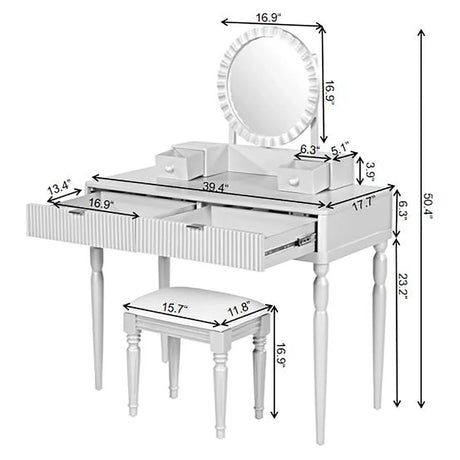Luxury Vanity Desk With Round Mirror Height Adjustable Dressing Table Set Engineered Wood - Silver - Furniture Home Direct