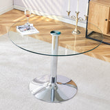 Dining Table Round Glass Top With Chrome Pedestal Silver - Furniture Home Direct
