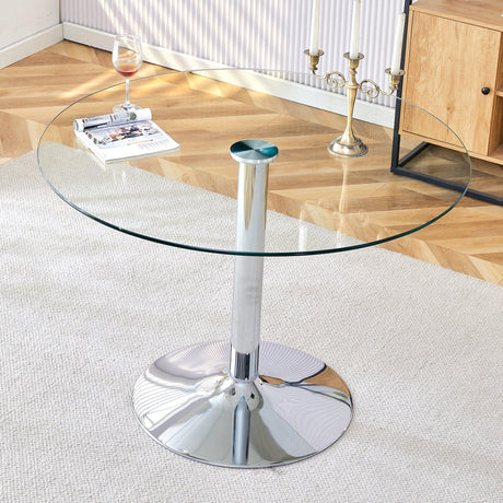 Dining Table Round Glass Top With Chrome Pedestal Silver - Furniture Home Direct