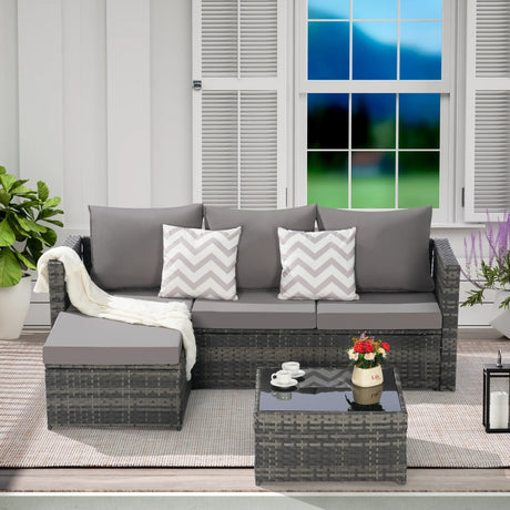 Outdoor Sectional Set with Ottoman - Furniture Home Direct