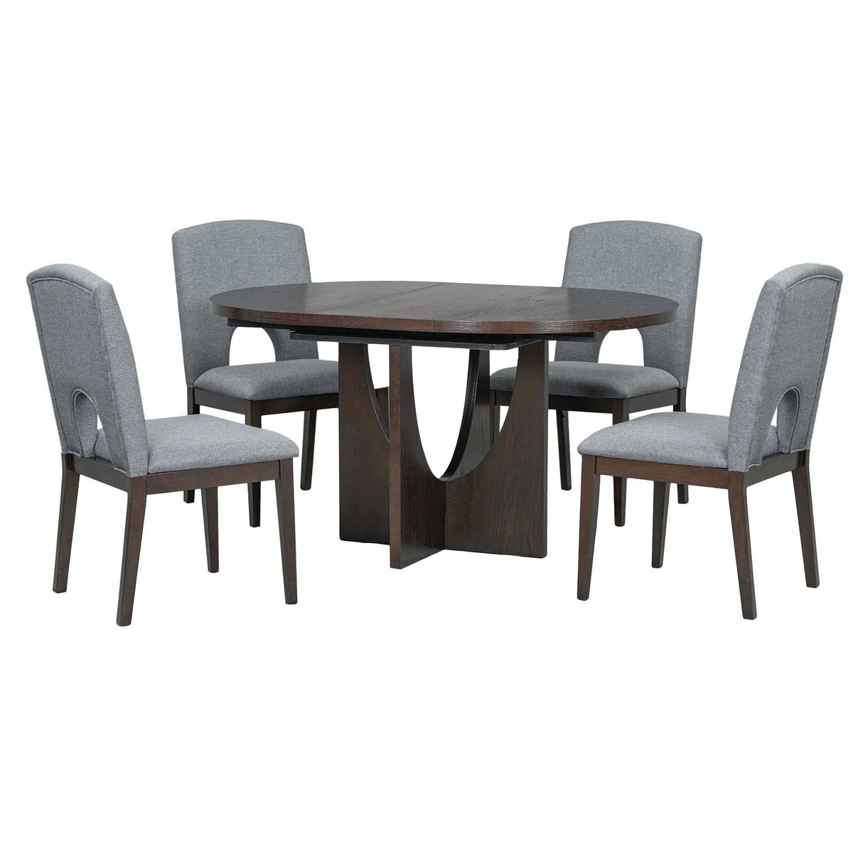 Topmax - 5 Piece Modern Extendable Round Dining Table Set With Removable Leaf For Small Places - Furniture Home Direct