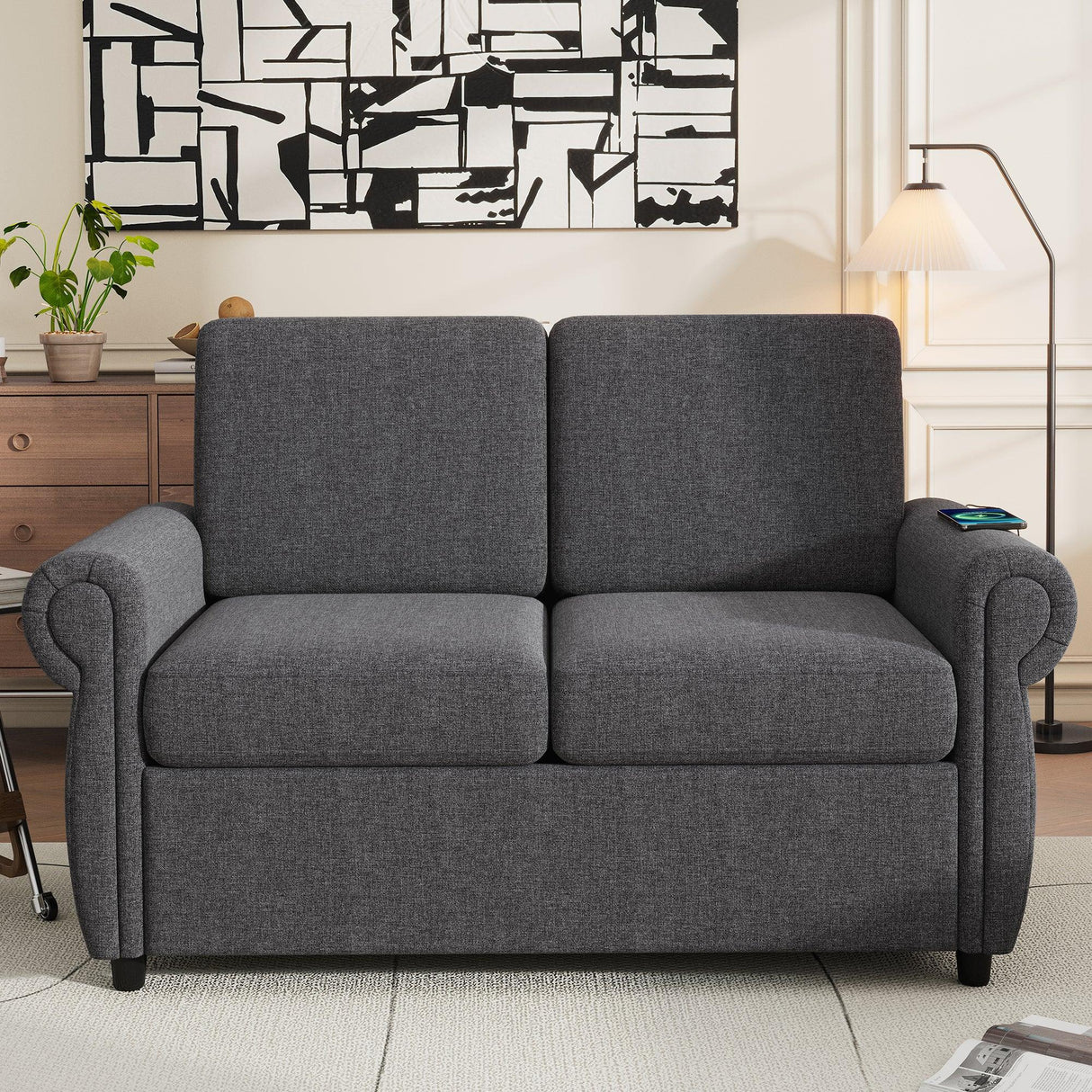 Sleeper Sofa With Twin Size Memory Mattress With Two USB Ports - Gray - Furniture Home Direct