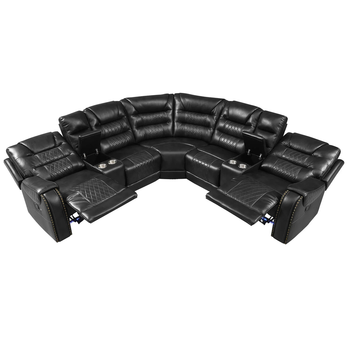 Sectional Sofa Manual Reclining With LED Light Strips Black - Furniture Home Direct