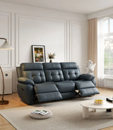 Genuine Leather Non Power Reclining Sofa With Drop Down Table, Stainless Steel Cupholders And Magazine Bag - Furniture Home Direct