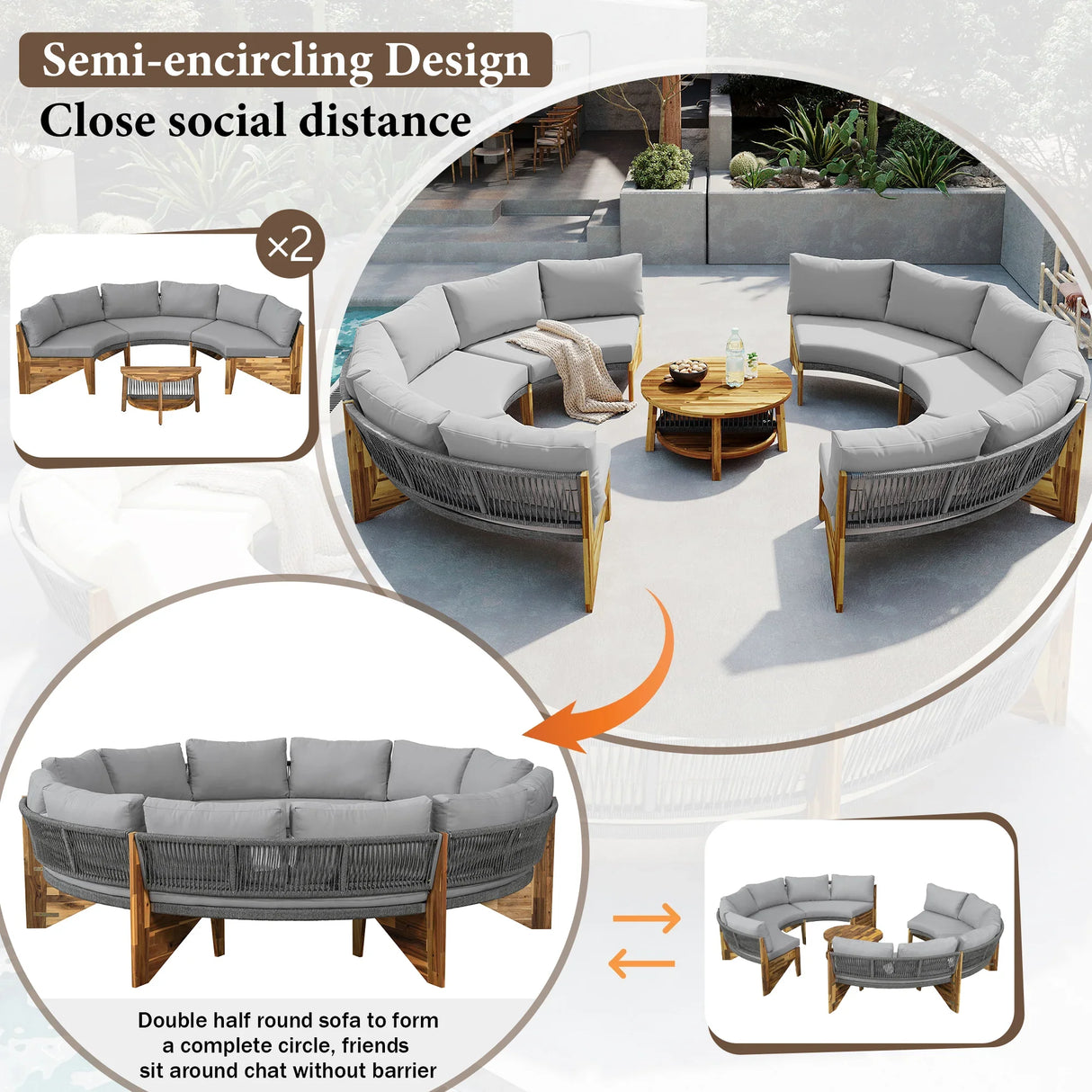 6 - Person Outdoor Sectional with Cushions and Coffee Table - Furniture Home Direct
