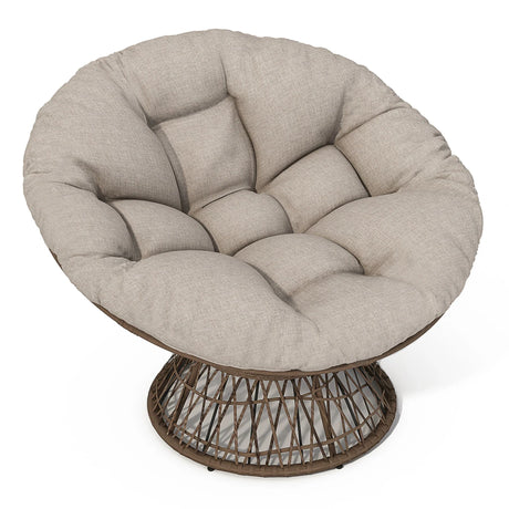 Ergonomic Wicker Chair With Cloud Thick Density Cushion, 3 Proof Cover High Capacity Iron Frame Fluid 360° Swivel - Furniture Home Direct