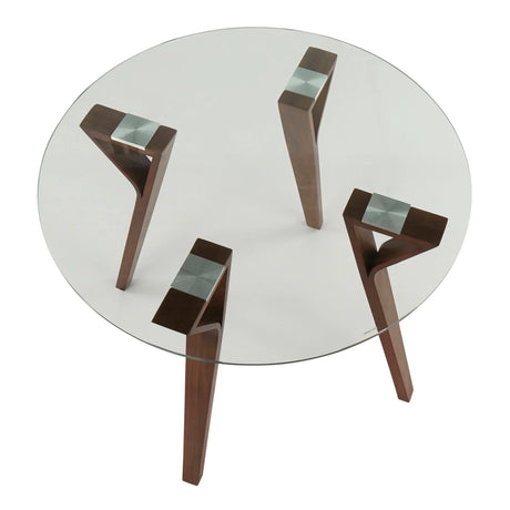 Folia - Mid-Century Modern Round Dinette Table - Walnut / Clear - Furniture Home Direct