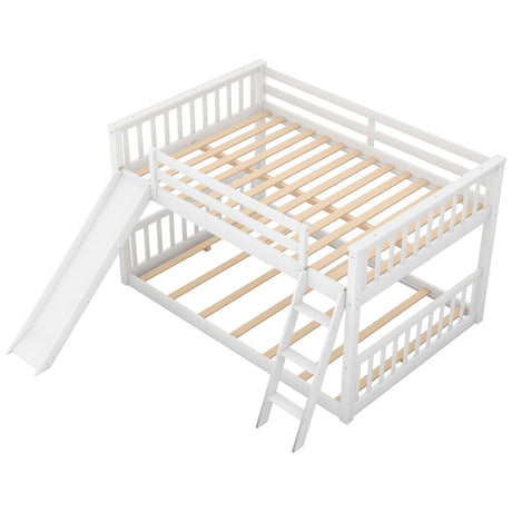 Full Over Full Bunk Bed With Convertible Slide And Ladder - White - Furniture Home Direct