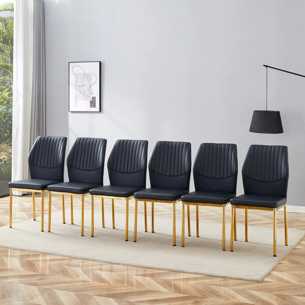 Dining Chair Set Modern PU Leather Gold Legs Black - Furniture Home Direct