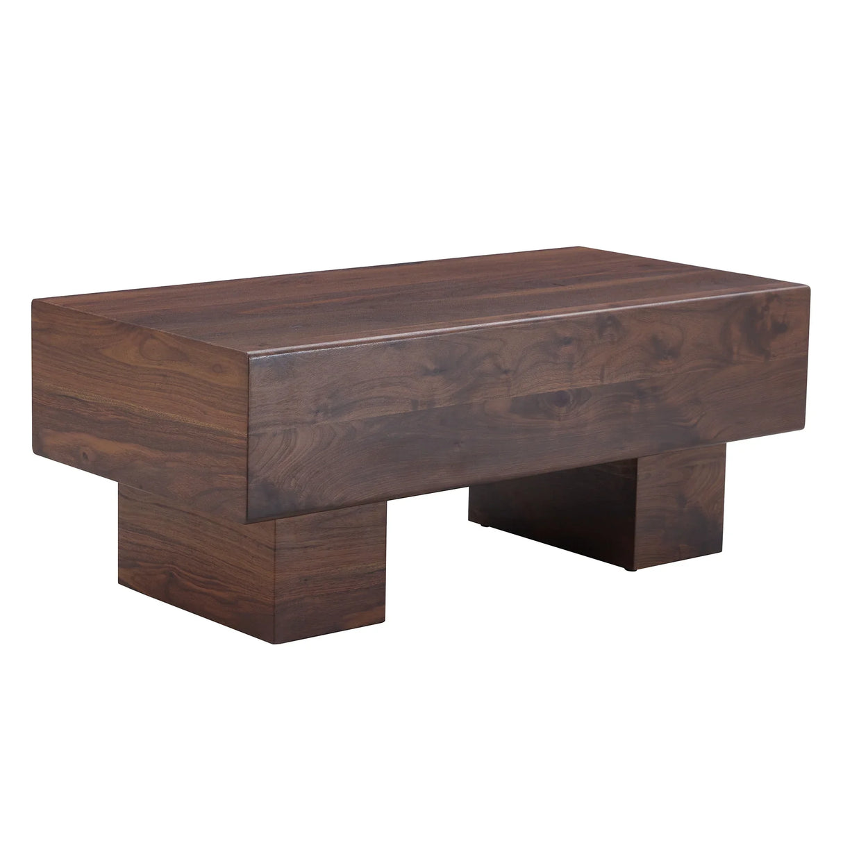 Coffee Table Solid Wood Long Rectangular Dark Walnut - Furniture Home Direct