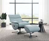 Janella - Top Grain Leather Accent Chair With Swivel & Ottoman - Baby Blue - Furniture Home Direct