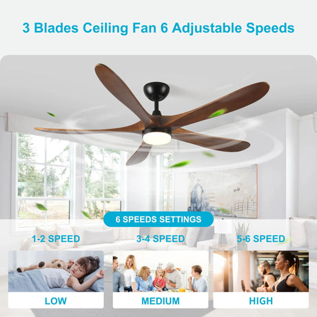 Solid Wood With Remote Control With Light (LED) Modern DC Motor Indoor / Outdoor 5 Blade Ceiling Fan For Patios, Bedrooms And Farmhouses - Antique Brown - Furniture Home Direct