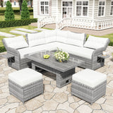 Outdoor Furniture Set Patio Rattan Furniture Set With Adjustable Table, Recliners With Extendable Side Tables And 2 Ottomans - Furniture Home Direct