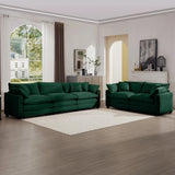 Sofa and Loveseat Set - Green Corduroy Fabric - Furniture Home Direct