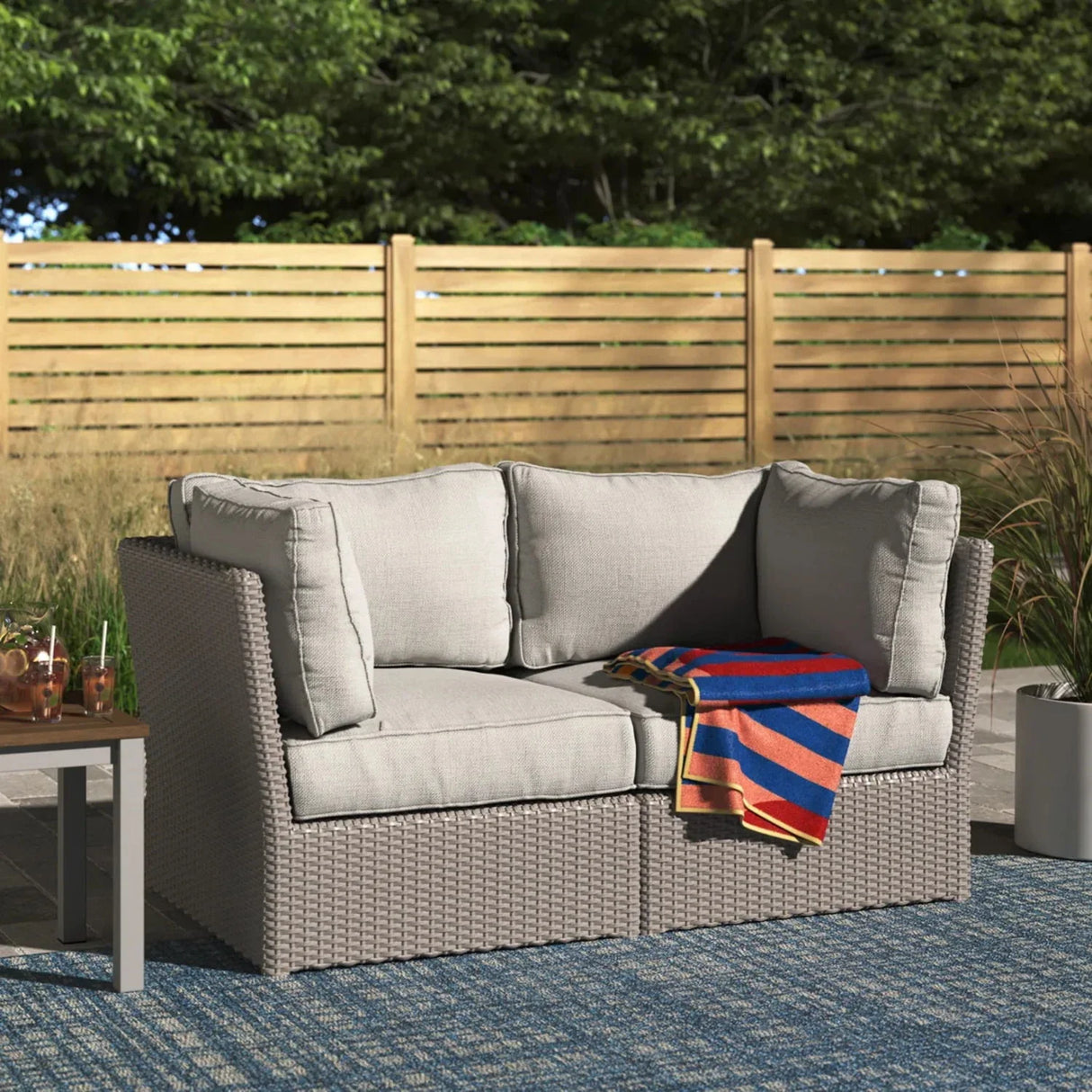 Modern Patio Wicker Loveseat With Cushions - Furniture Home Direct
