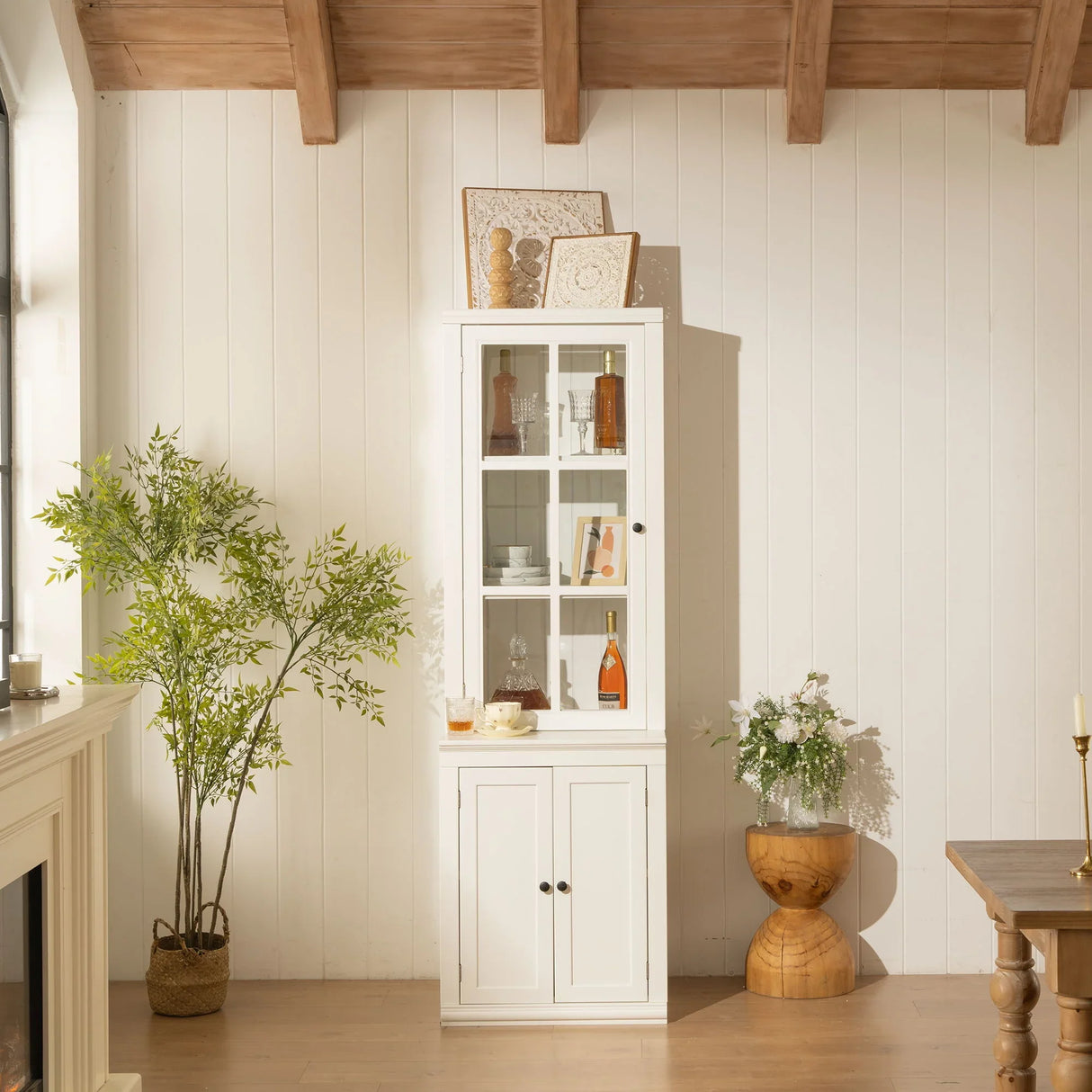 Retro Style Hutch Cabinet With Glass Door, China Cabinet For Home - Furniture Home Direct