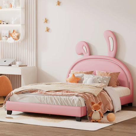 Upholstered Leather Platform Bed With Rabbit Ornament - Furniture Home Direct
