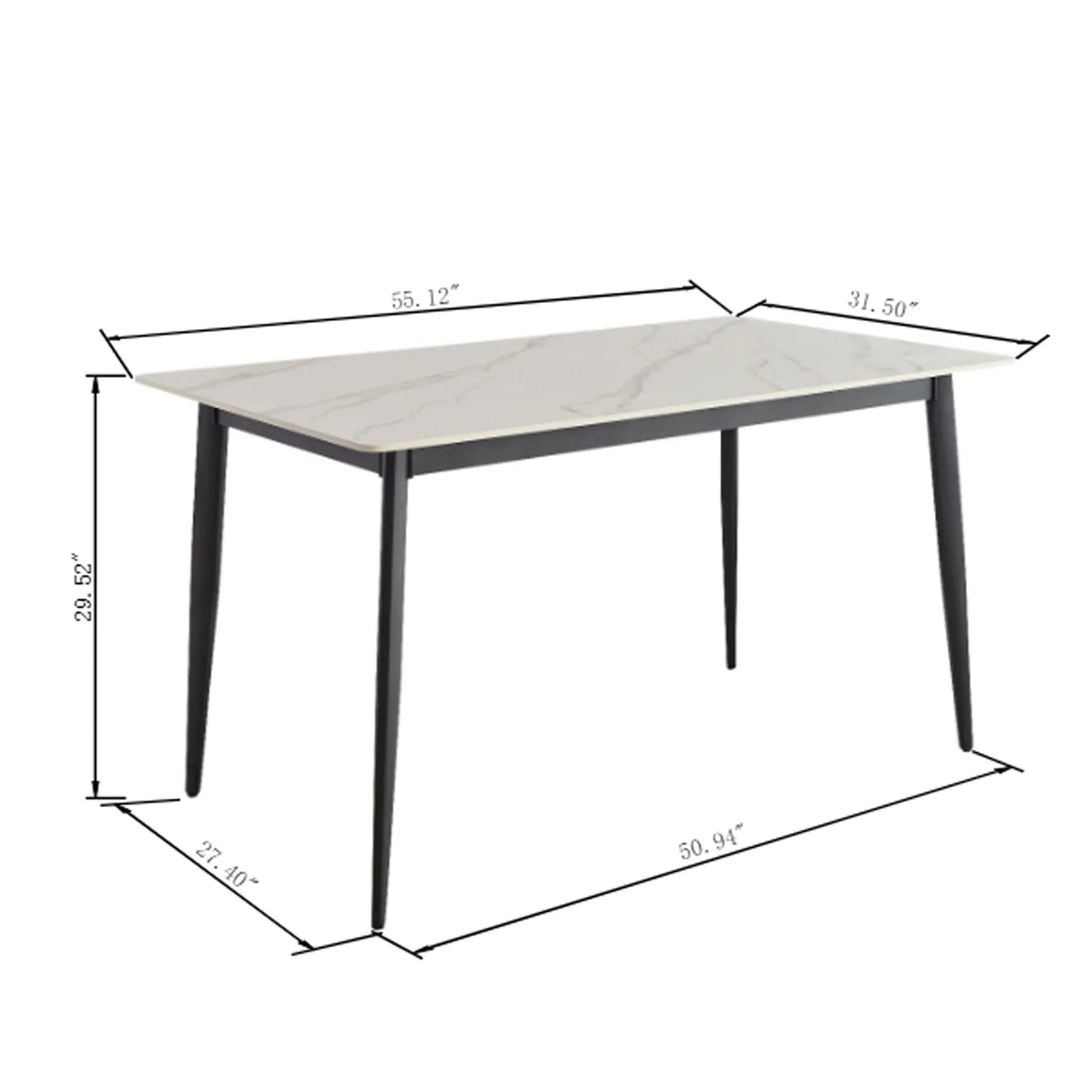 Mid Century Modern Dining Table Round White Sintered Stone Top Heavy Duty Metal Legs Waterproof Surface For Kitchen Dining Room Or Office Furniture - White / Black - Furniture Home Direct