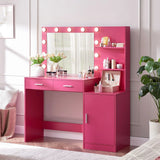 Vanity Desk With Mirror And Lights, 46.4In Dressing Table With 2 Large Drawer & Large Vertical Organizer, 3 Level Dresser & 3 Lighting Modes Adjustable Brightness, Suitable For Bedroom - Furniture Home Direct