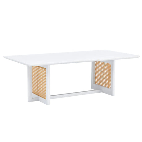 Chinese Style White Solid Wood And Imitation Rattan Coffee Table - Furniture Home Direct