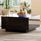 Square High Glossy Coffee Table With 16 Color Led Strip Lights, Modern Center Table With 5Mm Frosted Tempered Glass Top For Living Room - Furniture Home Direct