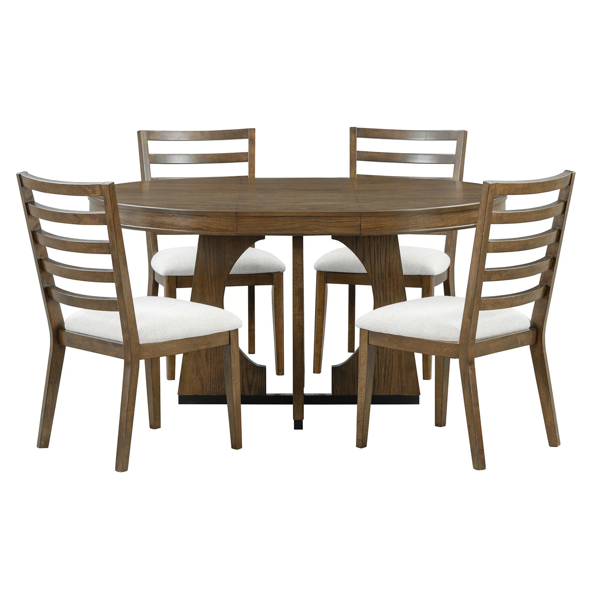 Dining Set Round Table With Four Upholstered Chairs Walnut - Furniture Home Direct
