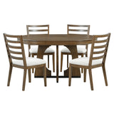 Dining Set Round Table With Four Upholstered Chairs Walnut - Furniture Home Direct