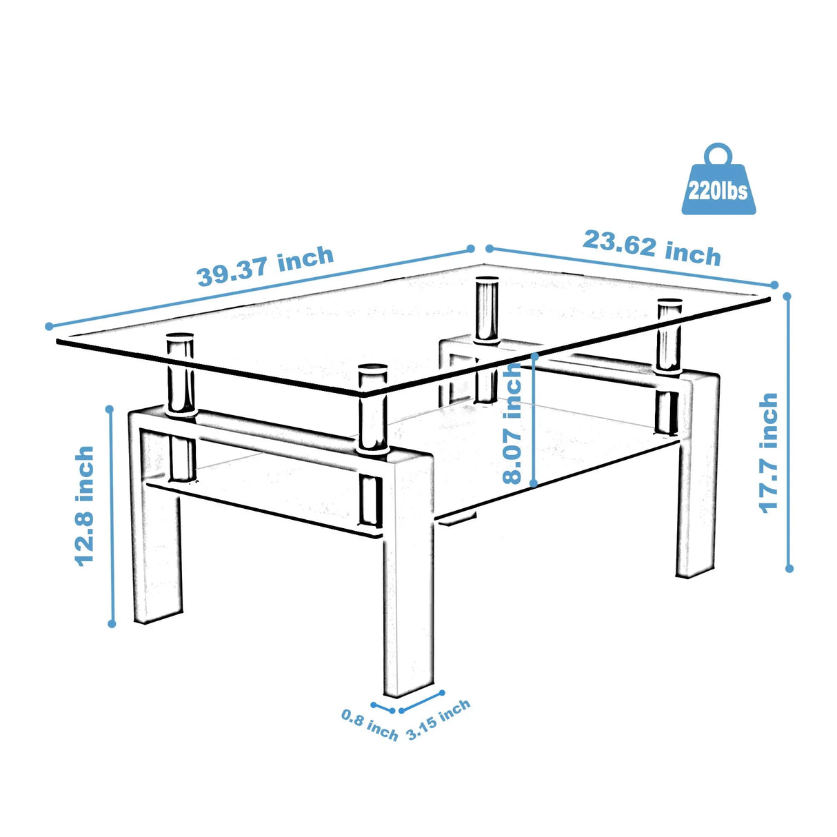 Modern Rectangular Coffee Table With Tempered Glass Top - Furniture Home Direct