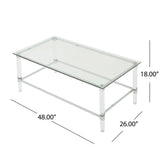 Ultra Modern Rectangle Coffee Table With Tempered Glass Surface - Clear