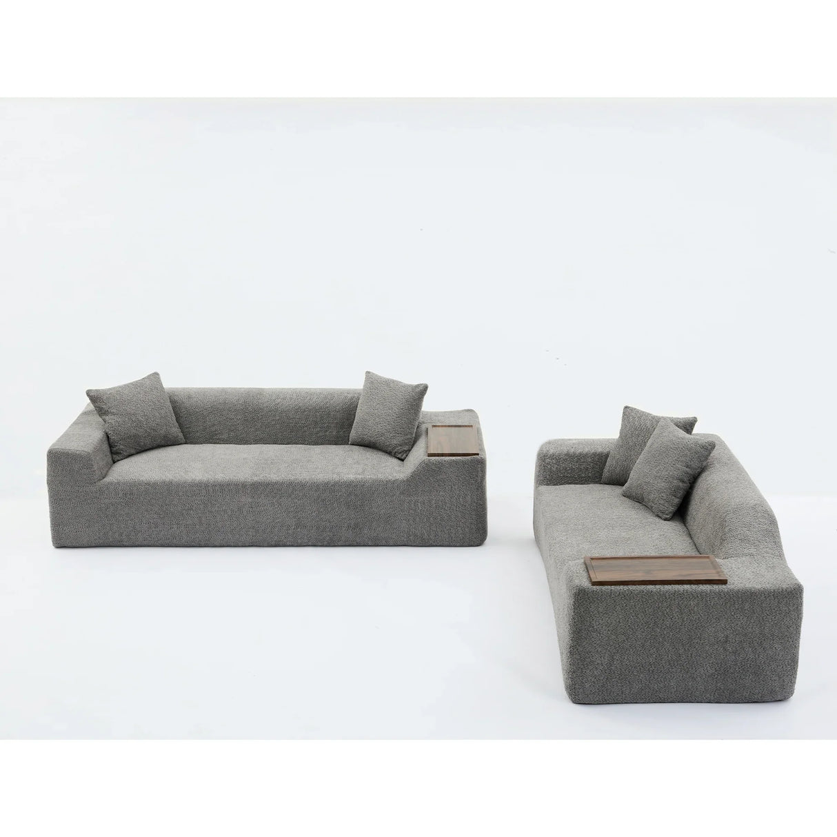 2 Piece Boucle Cloud Living Room Set with 2 Trays - Dark Gray - Furniture Home Direct