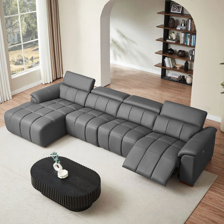 Reclining Leather Sectional with USB Port - Gray - Furniture Home Direct