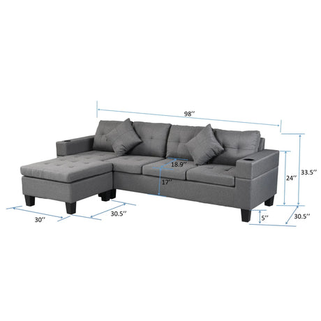Sectional Sofa Set For Living Room With L Shape Chaise Lounge, Cup Holder And Left Or Right Hand Chaise Modern 4 Seat - Furniture Home Direct
