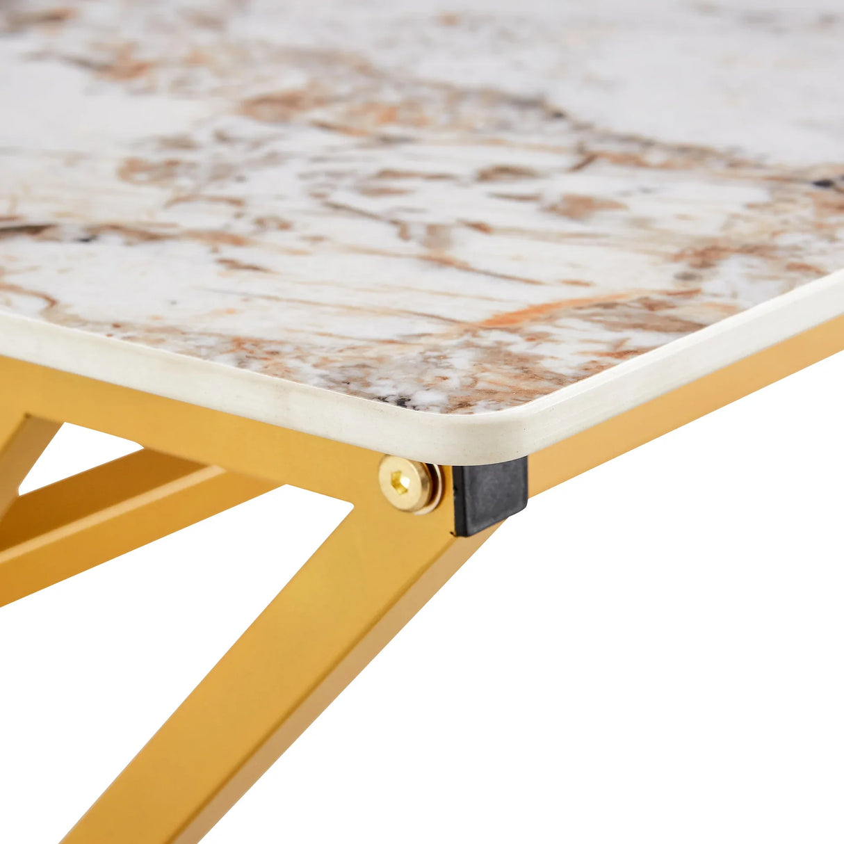 Coffee Table Marble Pattern Rectangular Gold Frame White - Furniture Home Direct