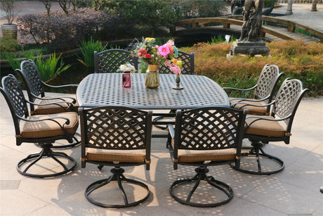 Square 8 Person 63.98" Long Dining Set With Dupione Brown Cushions - Furniture Home Direct
