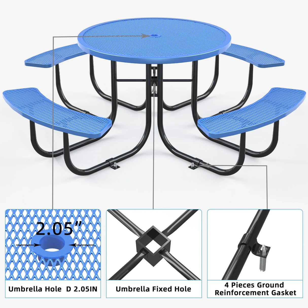 Round Outdoor Steel Picnic Table 46" With Umbrella Pole - Furniture Home Direct