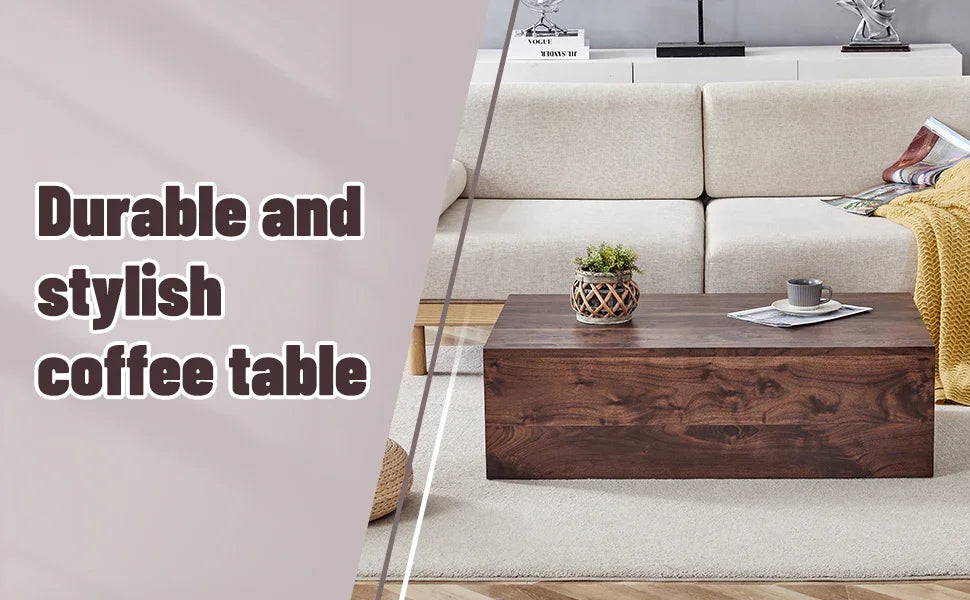 Coffee Table Modern Wood Grain Rectangular Finish Walnut - Furniture Home Direct