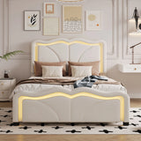 Upholstered Platform Bed & Curve Shaped And Height Adjustable Headboard, LED Light Strips - Furniture Home Direct