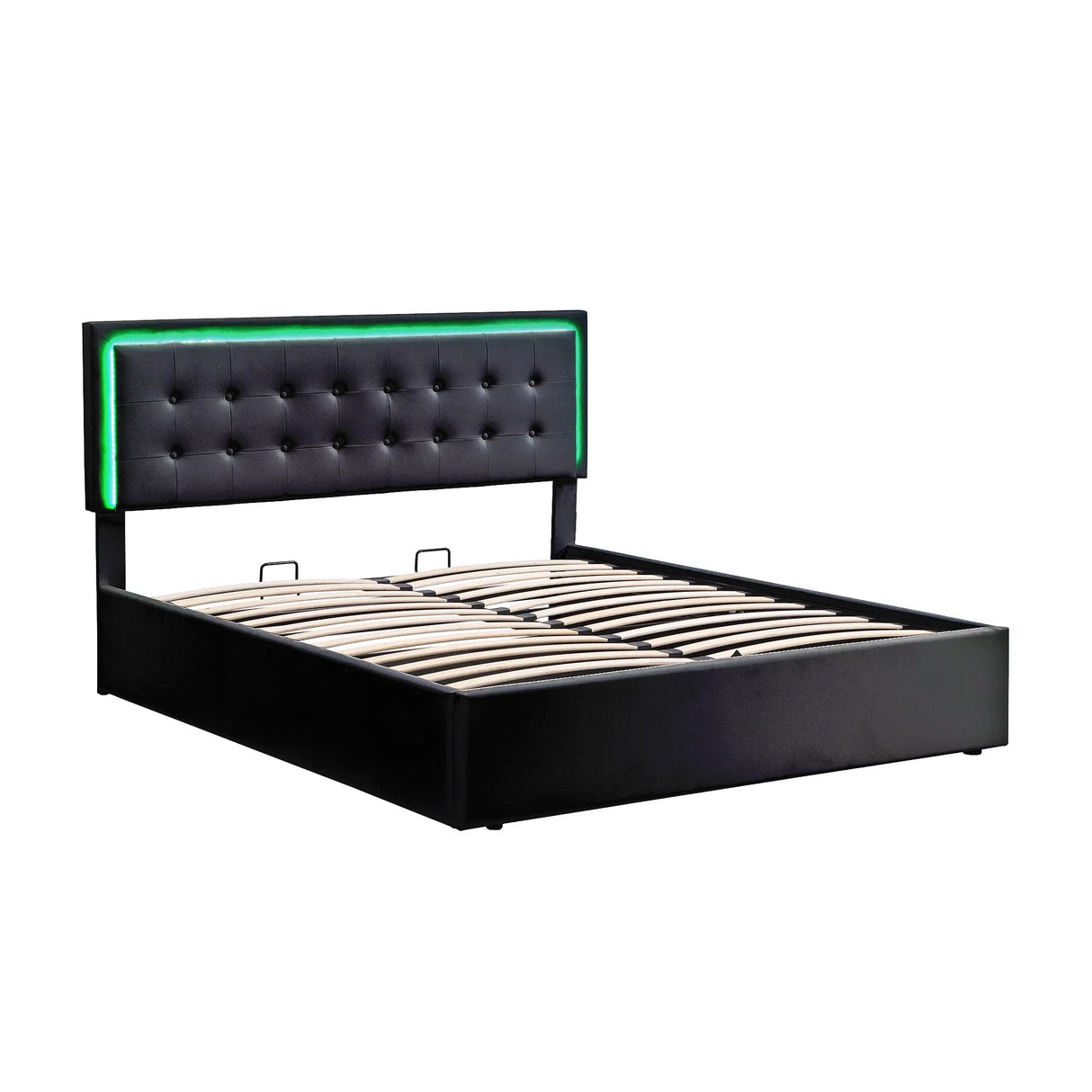 Storage Platform Bed Tufted Upholstered with LED Black - Furniture Home Direct