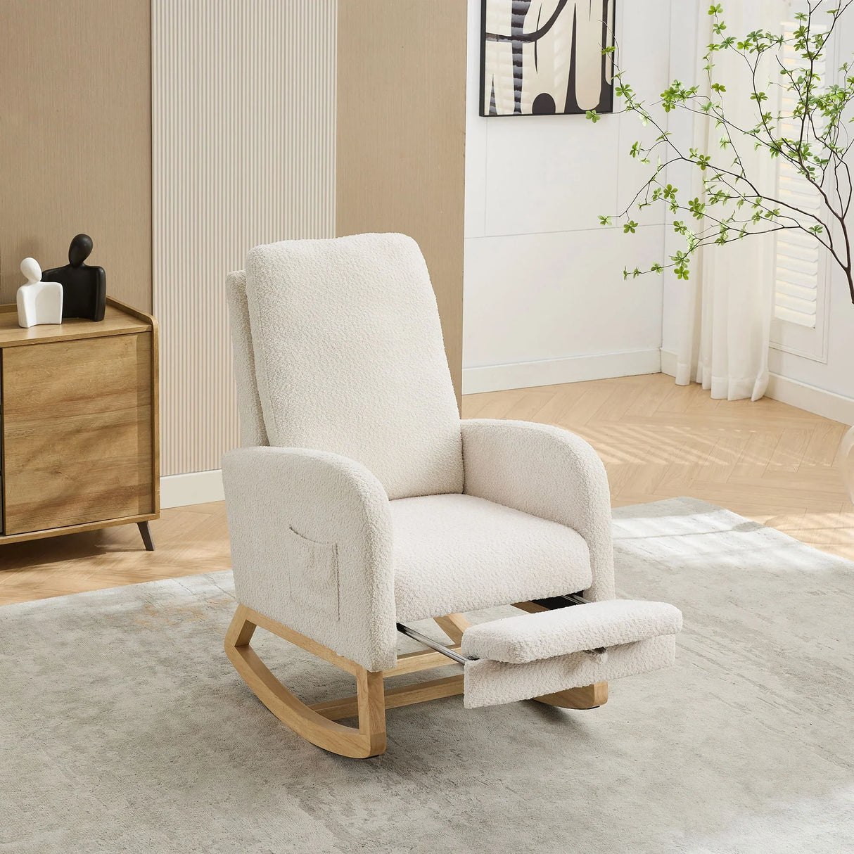 High Back Glider Rocking Chair With Retractable Footrest And Rubber Wood Legs - Furniture Home Direct