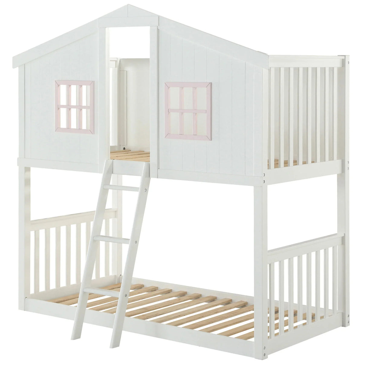 Rohan - Twin / Twin Bunk Bed - Pink / White - Furniture Home Direct