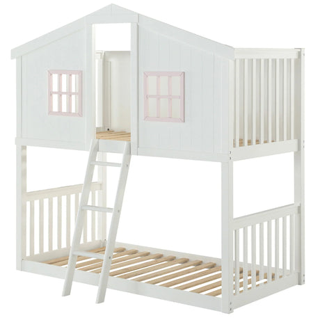 Rohan - Twin / Twin Bunk Bed - Pink / White - Furniture Home Direct
