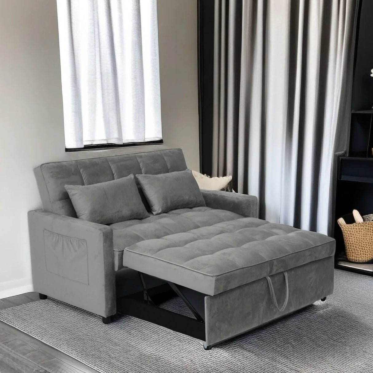 Sleeper Loveseat with Reclining Backrest - Grey - Furniture Home Direct