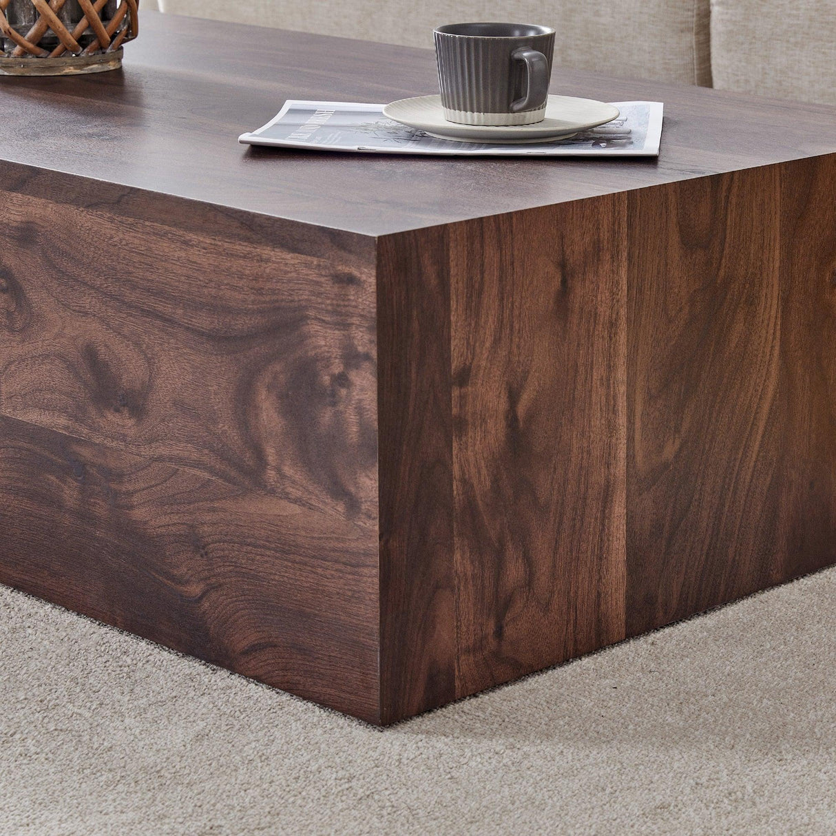Coffee Table Modern Wood Grain Rectangular Finish Walnut - Furniture Home Direct
