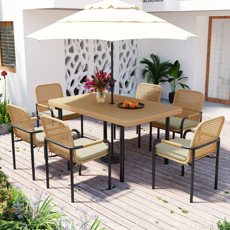 7 Piece Outdoor Dining Set With Wicker Chairs and Oatmeal Cushions - Furniture Home Direct