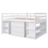 Loft Low Study Bed With Cabinet, Shelves And Rolling Portable Desk, Multiple Functions - Furniture Home Direct
